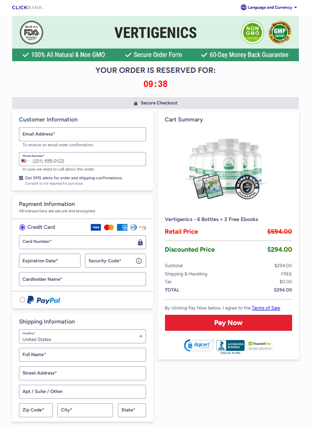 Vertigenics order page